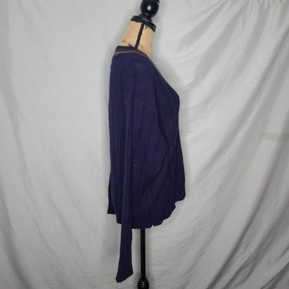 Vintage Navy Blue V-neck Unisex Shetland Wool Sweater - Picture 5 of 14